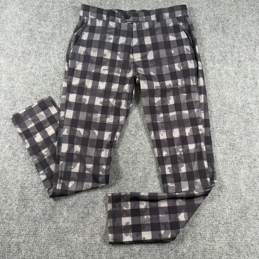 Greyson Montauk Golf Pants Mens 32x32 Gray Camo Buffalo Check Plaid Trousers